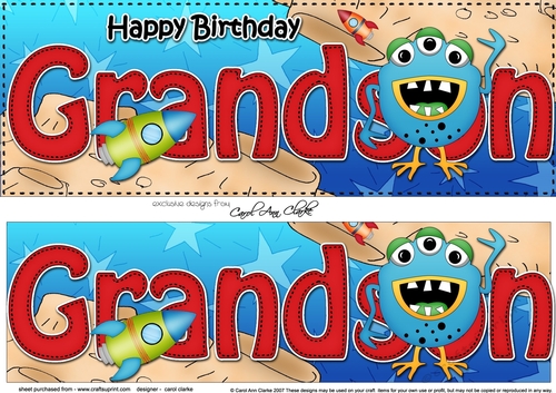 Large DL Happy Birthday GRANDSON 3D decoupage with cute Alien