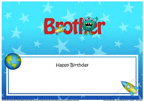 Large DL Happy Birthday BROTHER insert with cute Alien