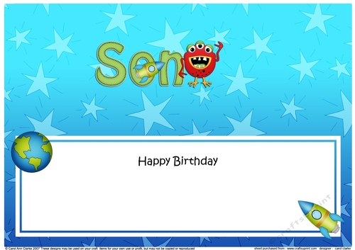 Large DL Happy Birthday SON insert with cute Alien