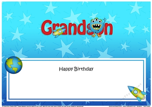 Large DL Happy Birthday GRANDSON insert with cute Alien
