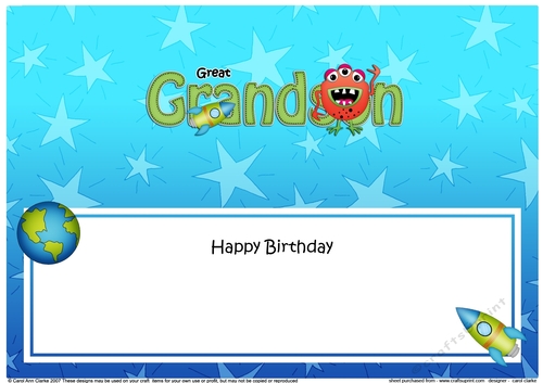 Large DL Happy Birthday GREAT GRANDSON insert with cute Alien