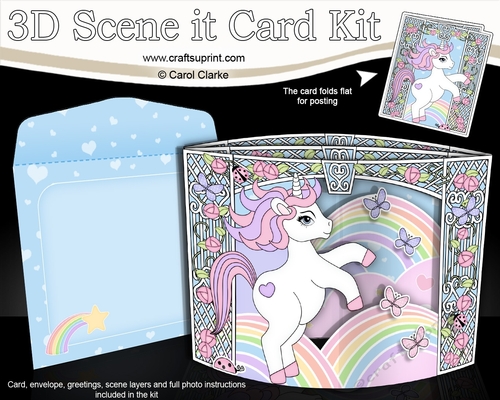 3D Triangle Shadow Box Scene it Card Kit - Cute Little Unicorn Sparkle