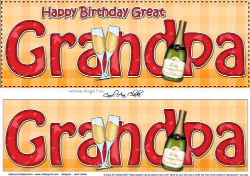 Large DL Happy Birthday GREAT GRANDPA 3D decoupage with Champagne