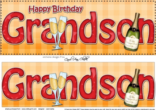 Large DL Happy Birthday GRANDSON 3D decoupage with Champagne