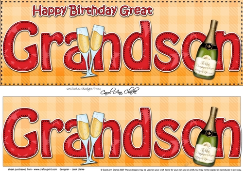 Large DL Happy Birthday GREAT GRANDSON 3D decoupage with Champagne