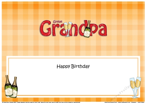 Large DL Happy Birthday GREAT GRANDPA insert with Champagne