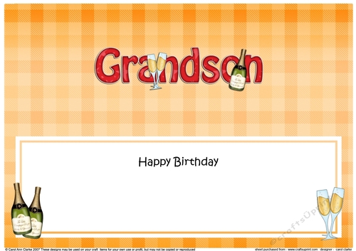 Large DL Happy Birthday GRANDSON insert with Champagne