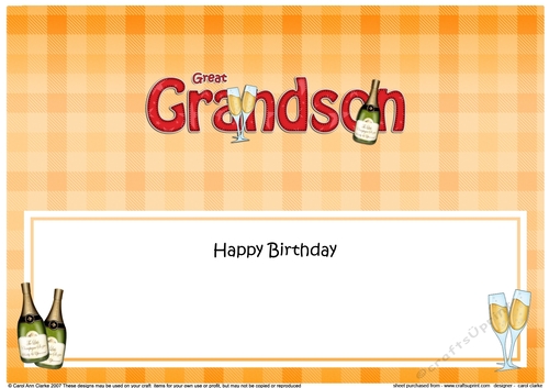 Large DL Happy Birthday GREAT GRANDSON insert with Champagne