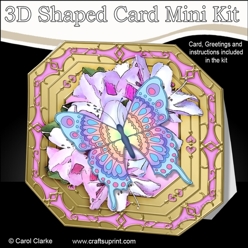 3D Shaped Octagonal Floral Card Kit - Butterfly & Flowers