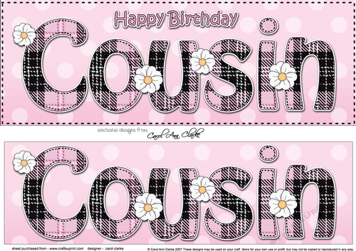 Large DL Happy Birthday COUSIN 3D decoupage with tartan