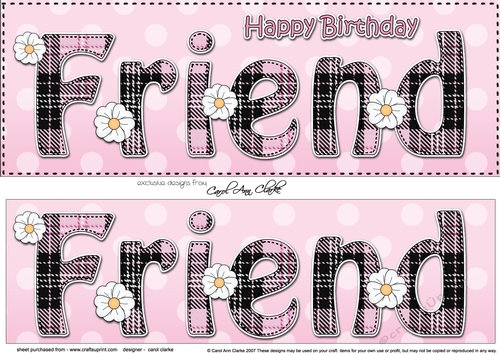 Large DL Happy Birthday FRIEND 3D decoupage with tartan