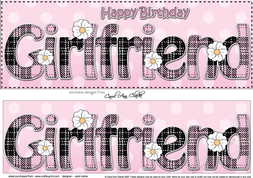 Large DL Happy Birthday GIRLFRIEND 3D decoupage with tartan