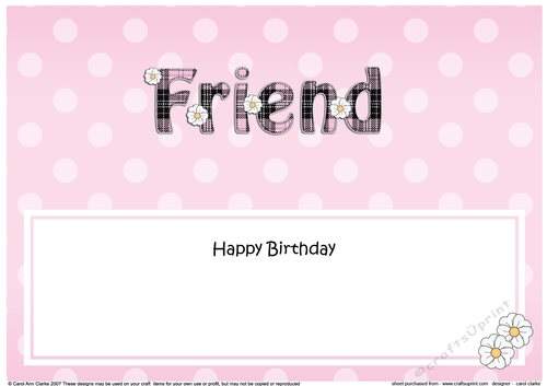 Large DL Happy Birthday FRIEND insert with tartan