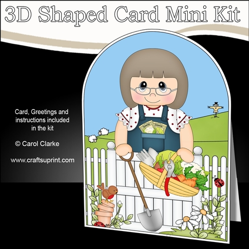 3D Shaped Card  Kit - In the Garden - Older Lady has picked the Veggies