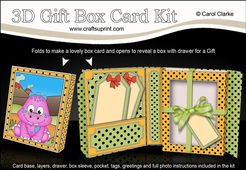 3D Cute Little Dino Gift Box Card Kit 3d Decoupage