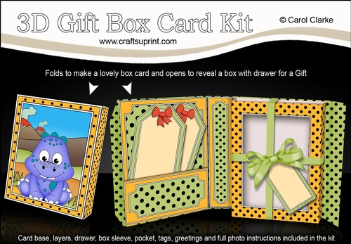 3D Cute Little Dino Gift Box Card Kit 3d Decoupage