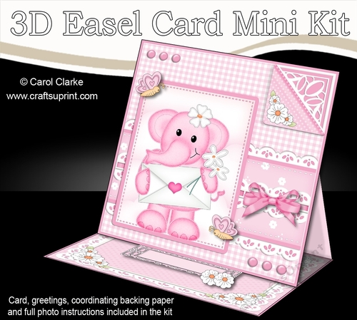 3D Easel Card Mini Kit - Pretty in Pink - Lola Elephant has a Love Letter