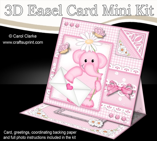 3D Easel Card Mini Kit - Pretty in Pink - Lola Elephant has a Love Letter
