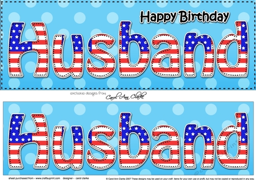 Large DL Happy Birthday HUSBAND 3D decoupage USA Stars & Stripes