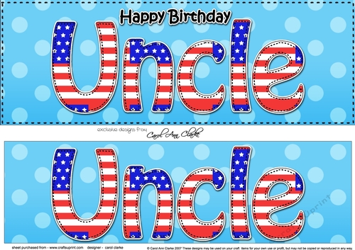 Large DL Happy Birthday UNCLE 3D decoupage USA Stars & Stripes