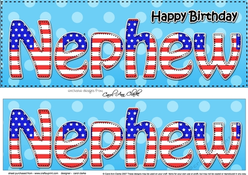 Large DL Happy Birthday NEPHEW 3D decoupage USA Stars & Stripes