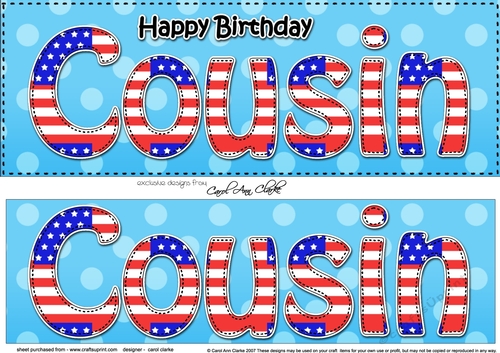 Large DL Happy Birthday COUSIN 3D decoupage USA Stars & Stripes