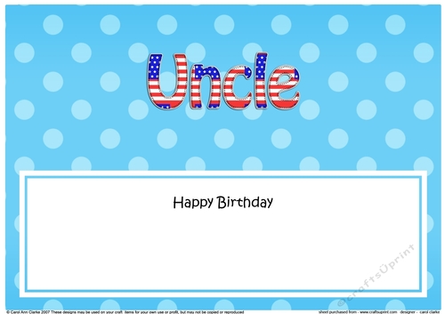 Large DL Happy Birthday UNCLE insert USA Stars & Stripes