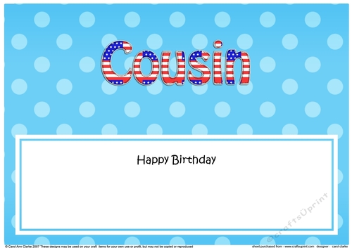 Large DL Happy Birthday COUSIN insert USA Stars & Stripes