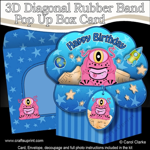 3D Diagonal Rubber Band Pop Up Box Card Kit -  Cute Little Alien