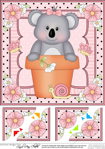 8 x 8 Flower Pot Friends Cute Little Koala Bear Scalloped Corner Stacker