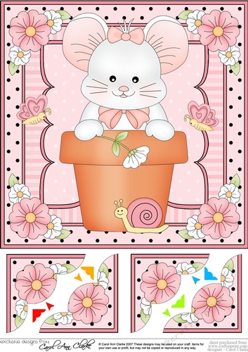 8 x 8 Flower Pot Friends Cute Little Mouse Scalloped Corner Stacker