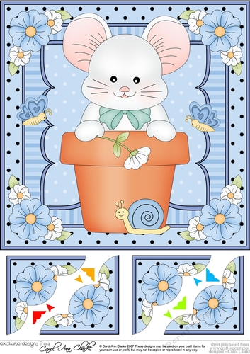 8 x 8 Flower Pot Friends Cute Little Mouse Scalloped Corner Stacker