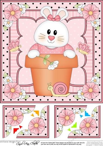 8 x 8 Flower Pot Friends Cute Little Bunny Scalloped Corner Stacker