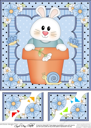 8 x 8 Flower Pot Friends Cute Little Bunny Scalloped Corner Stacker