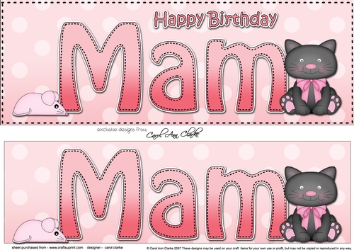Large DL Happy Birthday MAM 3D decoupage with Cute Cat