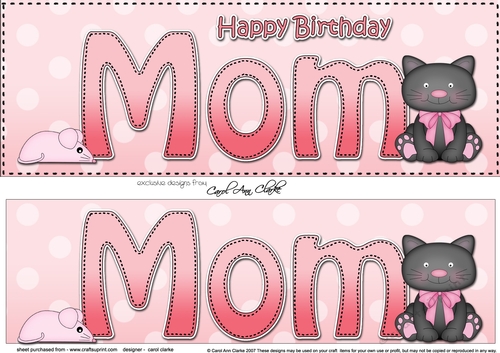Large DL Happy Birthday MOM 3D decoupage with Cute Cat