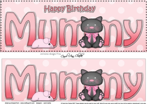 Large DL Happy Birthday MUMMY 3D decoupage with Cute Cat