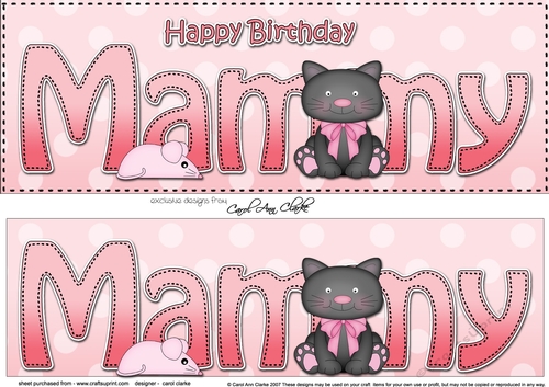Large DL Happy Birthday MAMMY 3D decoupage with Cute Cat