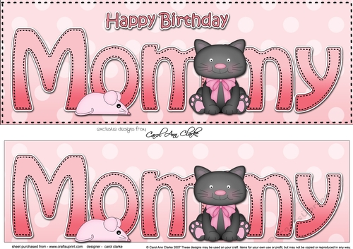Large DL Happy Birthday MOMMY 3D decoupage with Cute Cat
