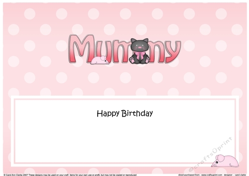 Large DL Happy Birthday MUMMY insert with Cute Cat