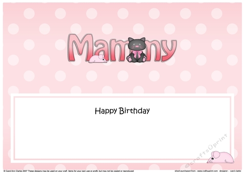 Large DL Happy Birthday MAMMY insert with Cute Cat