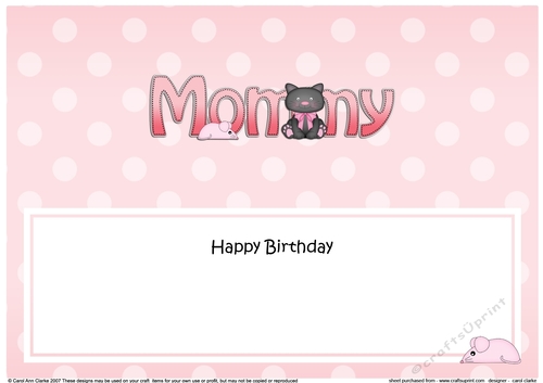 Large DL Happy Birthday MOMMY insert with Cute Cat