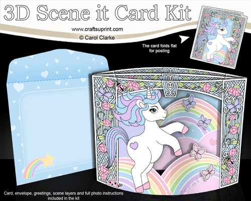 3D Triangle Shadow Box Scene it Card Kit - Cute Little Unicorn Magic