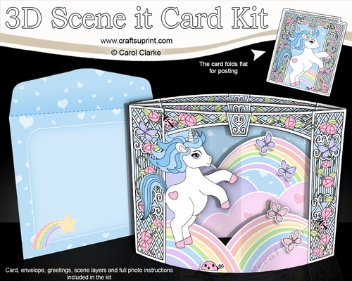 3D Triangle Shadow Box Scene it Card Kit - Cute Little Unicorn Blueberry