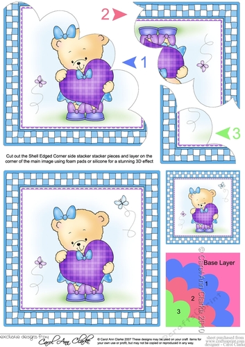 Cute Hunney Bear Rosie has a Love Heart - Shell Edged Corner side stacker