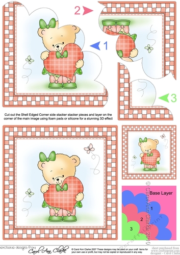 Cute Hunney Bear Rosie has a Love Heart - Shell Edged Corner side stacker