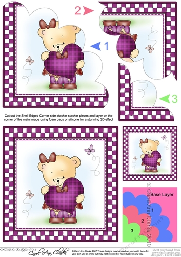 Cute Hunney Bear Rosie has a Love Heart - Shell Edged Corner side stacker