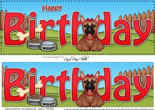 Large DL HAPPY BIRTHDAY 3D decoupage with German Shepherd Dog