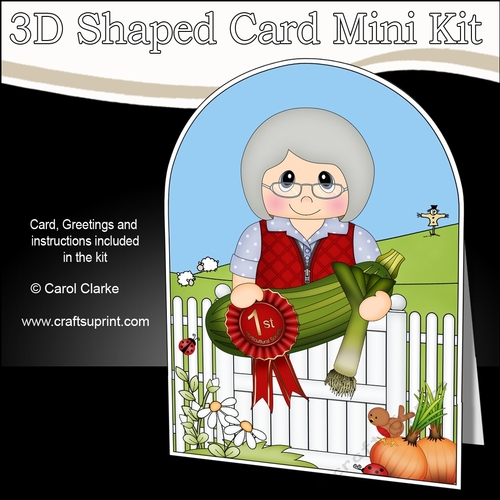 3D Shaped Card  Kit - In the Garden - Village Show Vegetable 1st Prize Old Lady
