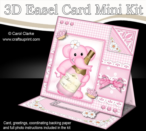 3D Easel Card Mini Kit - Pretty in Pink - Lola Elephant has a Bottle of Champers